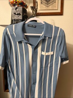 P.J. Paul Jones Blue & White Vertical Stripe Camp Shirt